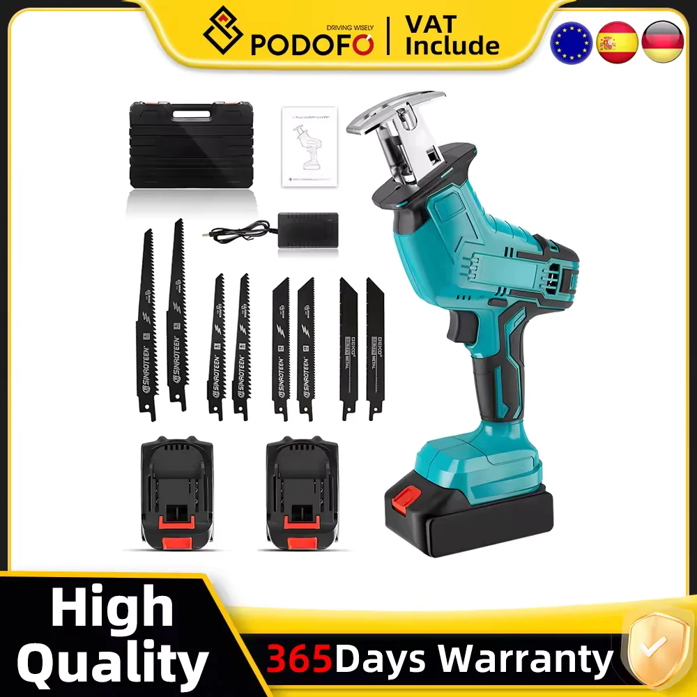 Podofo scie alternative électrique 21V couteau à cheval sans fil scie à bois métal scie à main Portable outil électrique ajouter 2 batterie