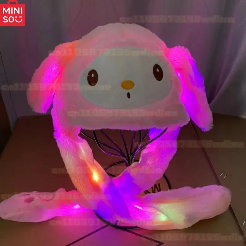 Kawaii Hellokitty Kuromi 움직이는 귀 어린이를위한 빛나는 토끼 모자 만화 귀여운 플러시 Led 스티치 토끼 모자 머리 장식 크리스마스 선물