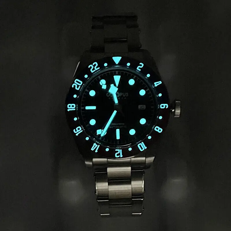 OCTOPUS KRAKEN Hangzhou 6460 GMT Dual Time 200M Automatic Men's Diver Wrist Watch 39mm BGW9 316L Pepsi Bezel Free Leather Strap