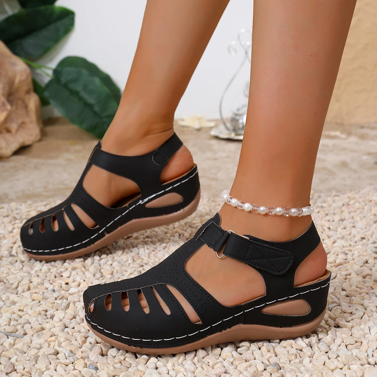 Neue Damen-Sandalen 2026 Sommer Mode Runde Zehenpartie Lässige Bequeme Weiche Sohle Strand-Keilsandalen für Frauen – Detail 12