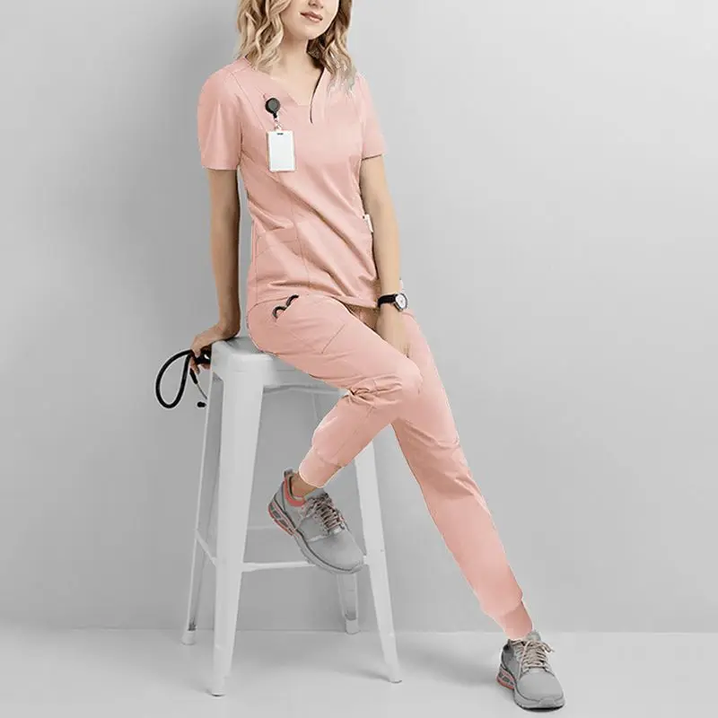 

Hand washing Female dentist work Short sleeves Anti-wrinkle elastic operating room surgical clothes Nurse clothes Split set