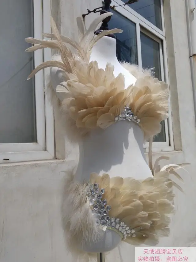 Zestaw Ashion: Czarna spódnica z piórami i szalem, seksowny strój sceniczny damski, body z piórami, strój do tańca, kostium na imprezę i występ.