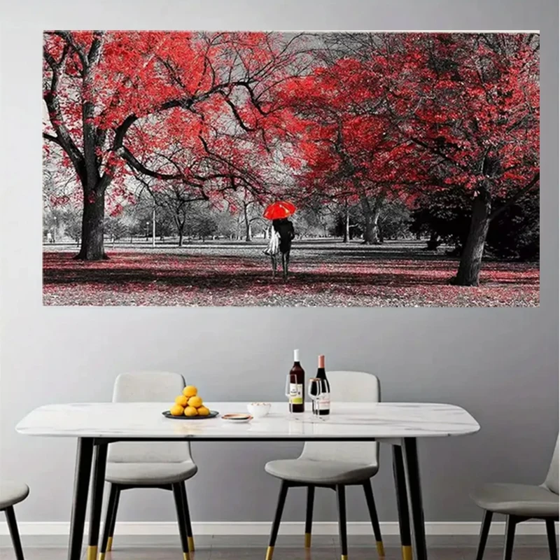 

Red Tree Diy Diamond Painting Full Square Round Drill Diamond Mosaic Natural Forest Landscape Cross Stitch Home Decoration