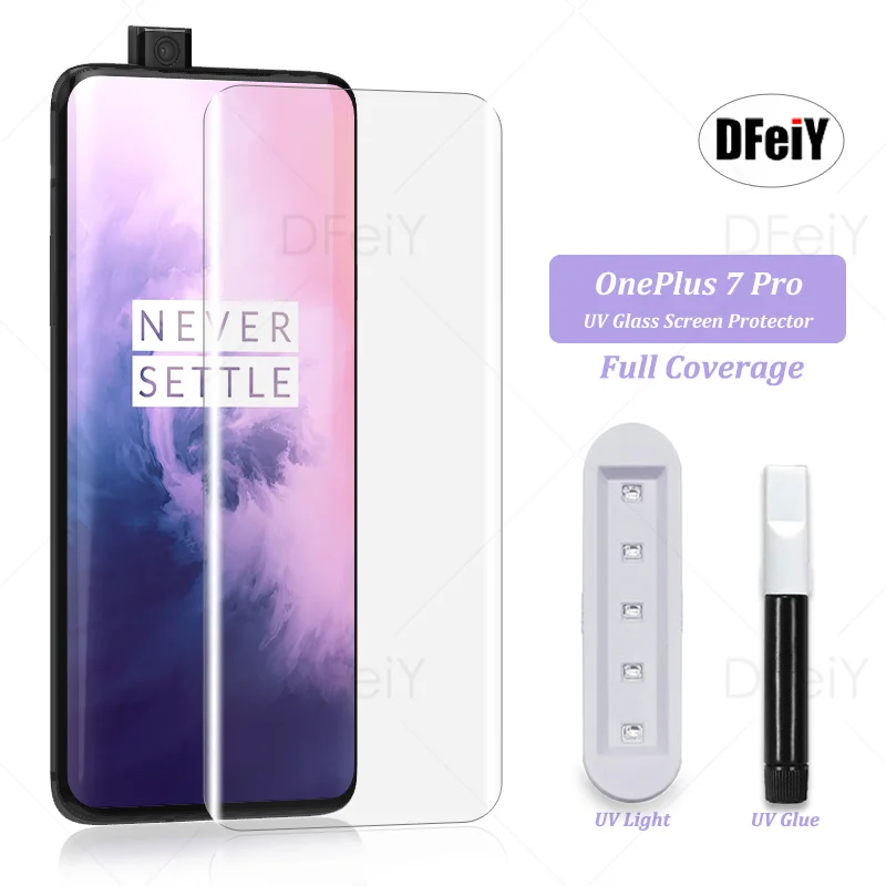 DFeiY UV Glass for OnePlus 7 Pro Full Coverage UV Screen Protector for OnePlus 7T Pro Tempered Glass Film