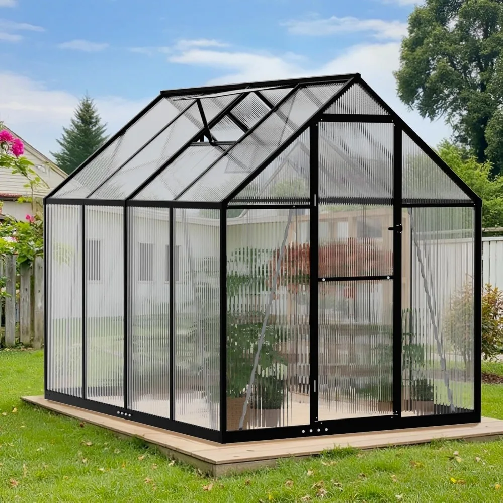 

6x8FT Outdoor Greenhouse, Polycarbonate Green House, Small Walk-in Greenhouse with Vented Roof Window, Windproof Aluminum Frame