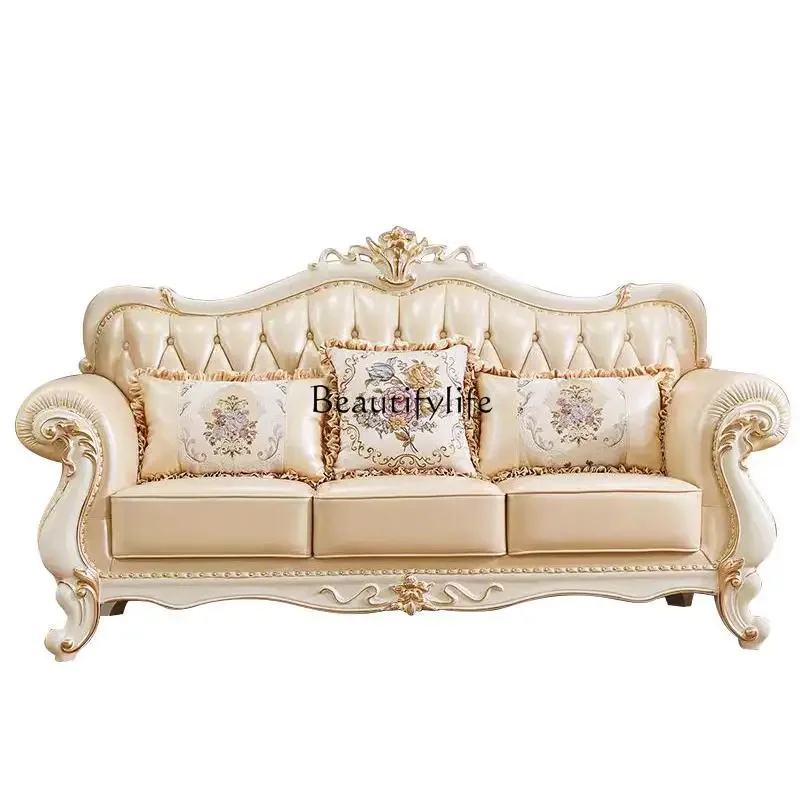 

FG52*European leather sofa, living room combination double-sided carved French all-solid wood