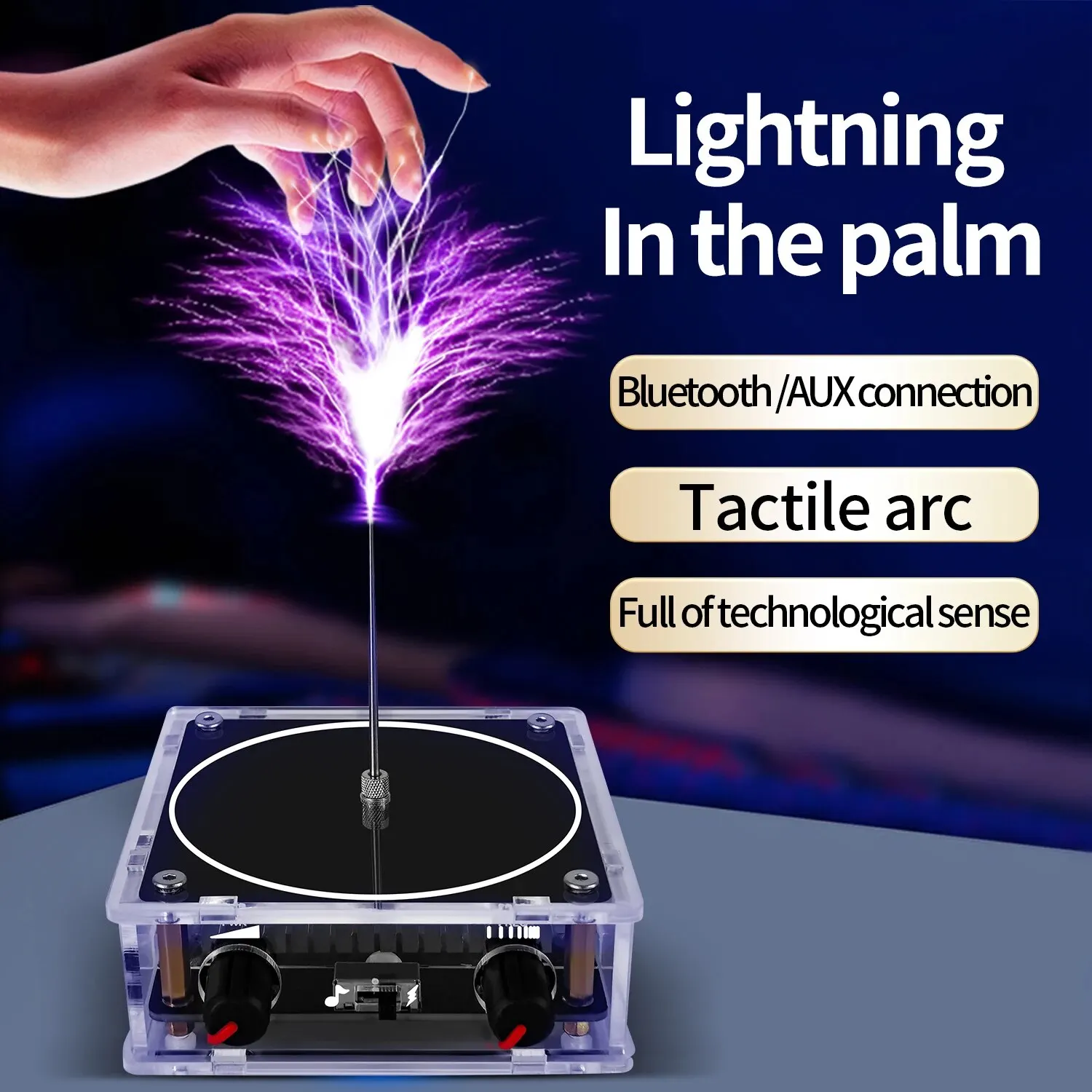 Music Tesla Coil Bluetooth/AUX Dual Mode Music Box Artificial Lightning Touchable Audio Input Bluetooth Science Experiments