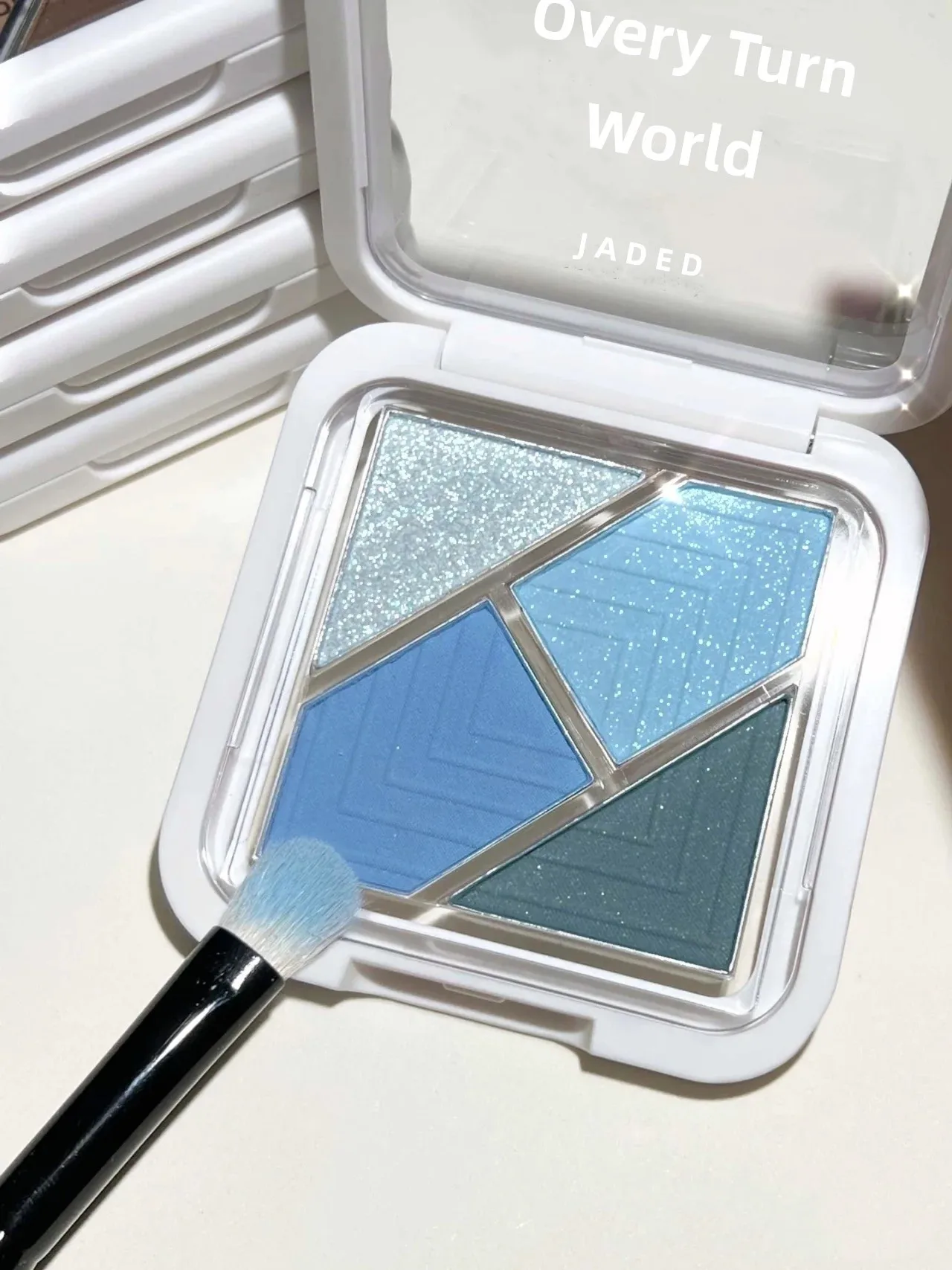 JADED-Palette de fards à barrage 4 couleurs, le monde, fard à barrage, poudre pour filles chaudes, été, bleu-vert, poche portable