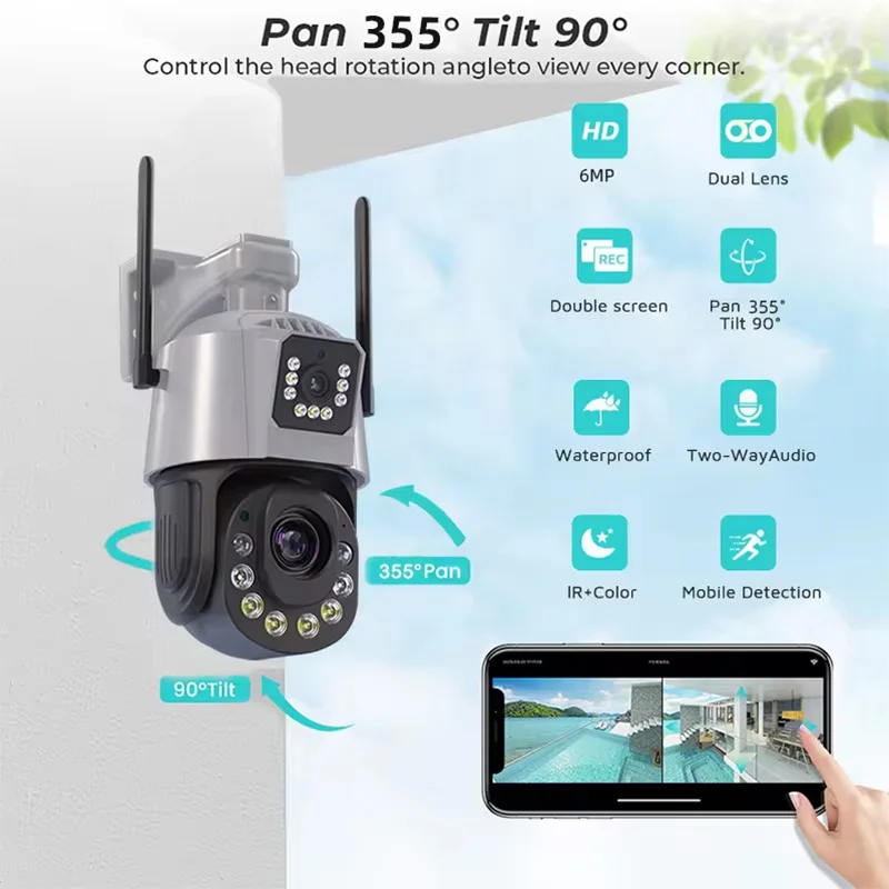 Saikiot ICSEE 6MP 50X Zoom Dual Lens WIFI 4G PTZ Camera Outdoor Waterproof Human Detection CCTV Security Dual Lens PTZ AI Camera