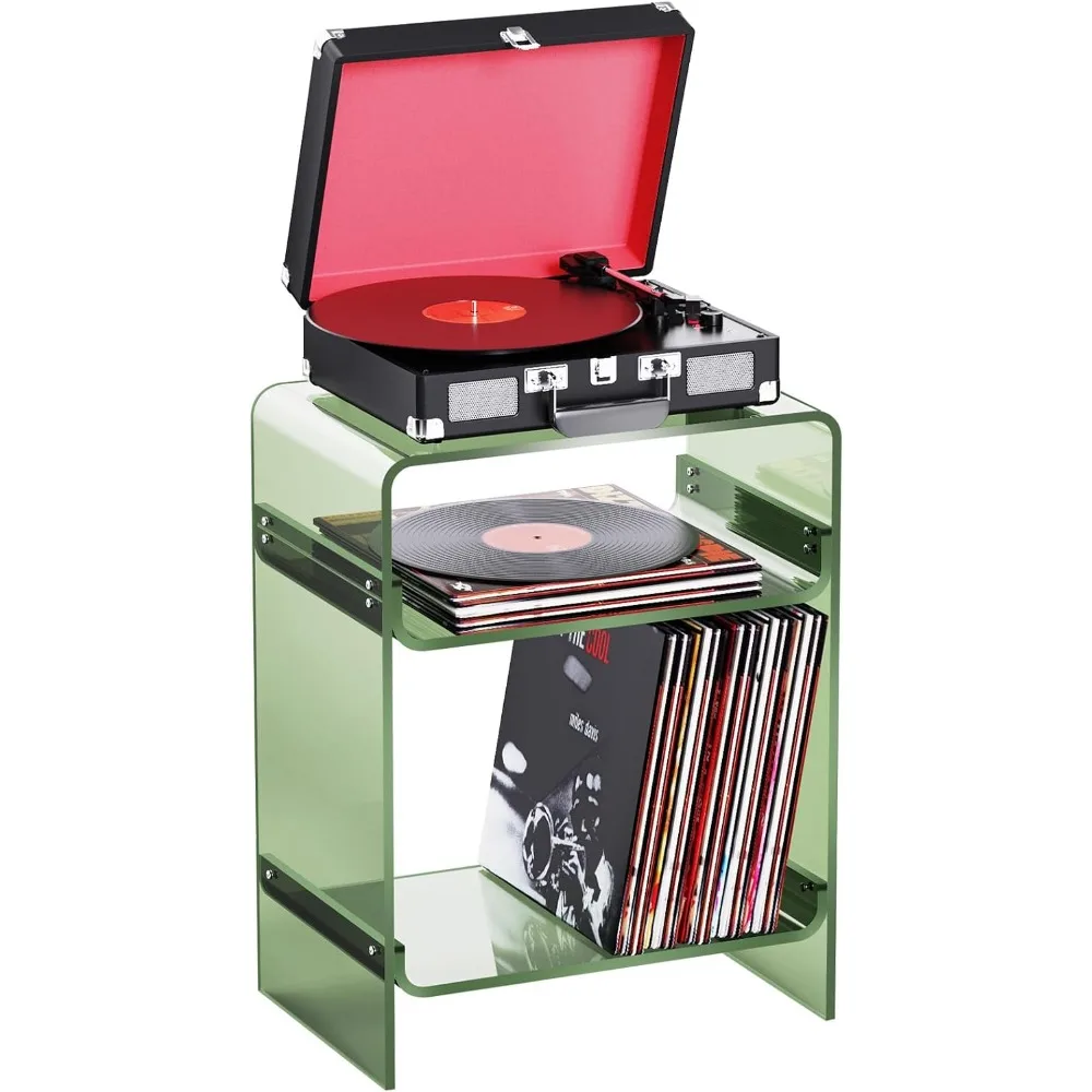 Green Acrylic Storage Side Table with Record Player Shelf