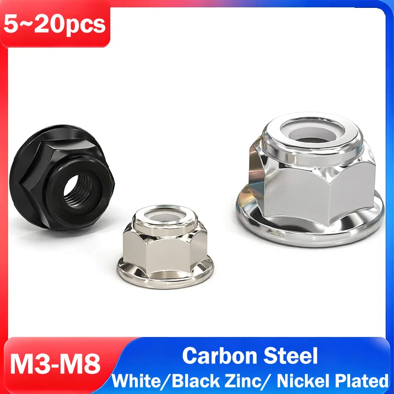 M3 M4 M5 M6 M8 Black Zinc/White Zinc/Nickel Plated Carbon Steel Hex Flange Nylon Insert Lock Nut Self-locking Nylock Locknut