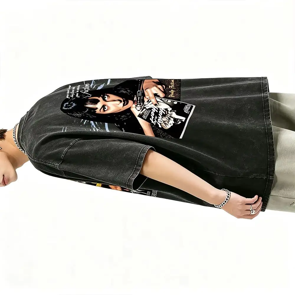 洗浄されたヴィンテージ有名な監督クエンティン・タランティーノ映画パルプ・フィクション-tシャツ男性女性服ヒップホップファッション特大-tシャツ