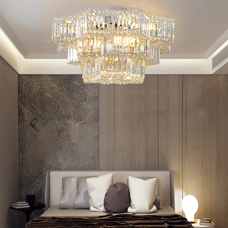 Star Design Crystal LED Ceiling Lights for Living Room Decor Modern Luxury Home Lighting Golden Chrome Ceiling Chandelier Lustre