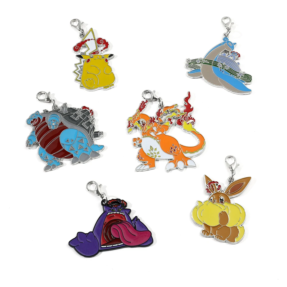 Pokemon Keychains for Kids Dynamax Pikachu Gengar Charizard Pendant Keyrings Cartoon Anime Metal Enamel Key Holder Gifts