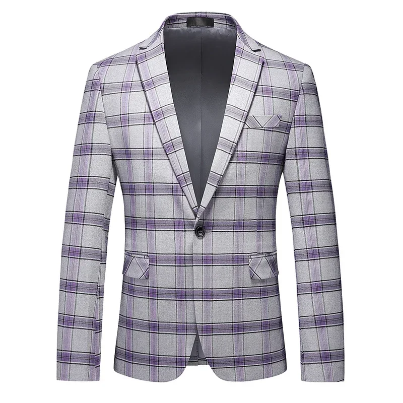 2024 New Red Double-breasted Men Striped Suit Jacket Fashion Slim Men Striped Plaid Dress Coat Red Purple Pink Gray Blazers 6XL