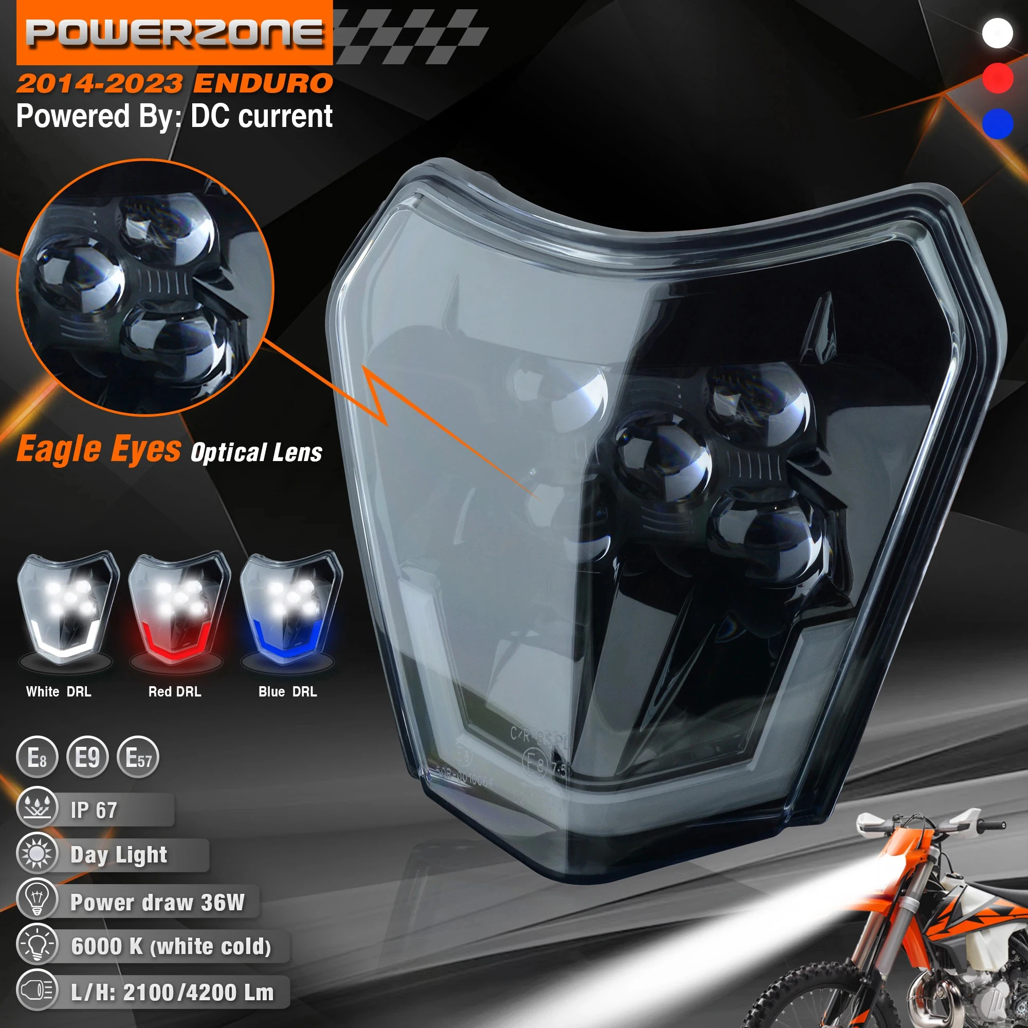 PowerZone Motorcycle LED Headlight Headlamp Head Light Fairing For KTM 2021 EXC 2022 EXC SXF MX Dirt Bike Enduro LED Headlight