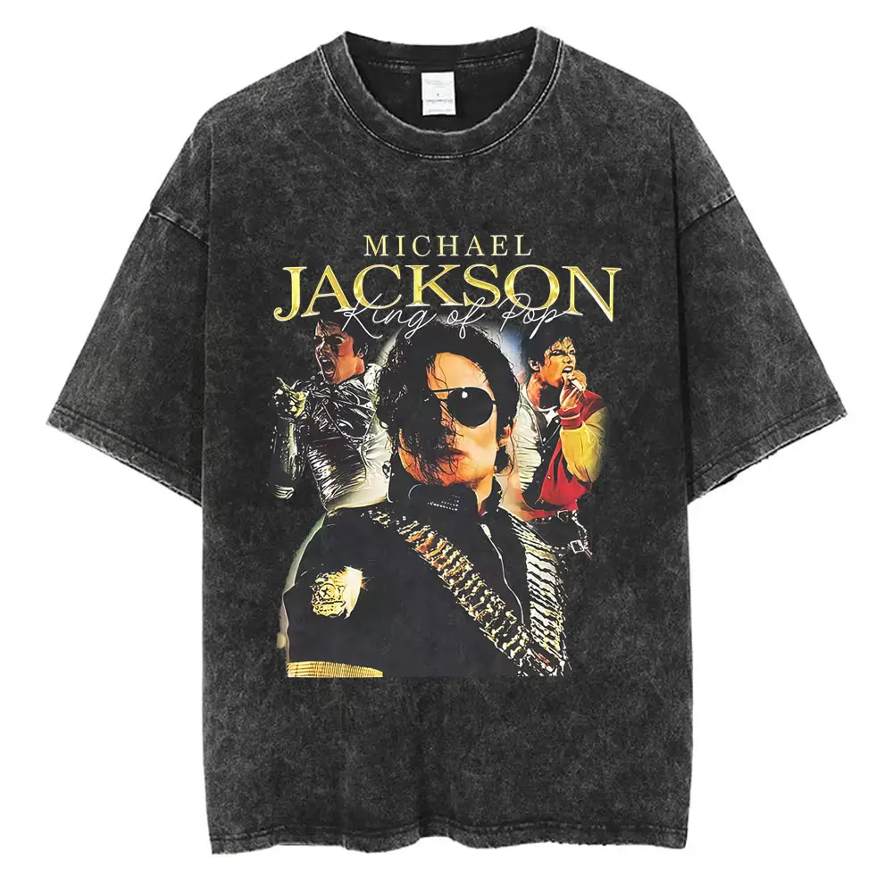 Washed Vintage Michael Jackson Funny Graphic T-shirt Men Women Fashion Retro Gothic Rock T-shirts Men's Casual Cotton T Shirts