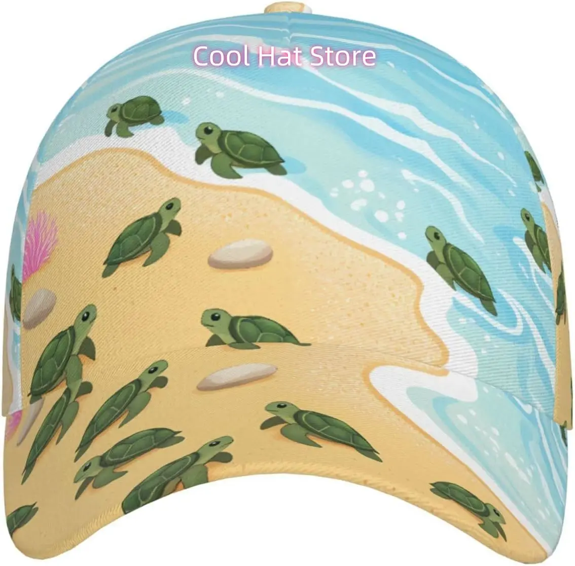 Turtle Nesting Beach Scene Pattern Baseball Cap Adjustable Cotton Baseball Hat for Sports, Outdoor, Travel Gifts for Men Black