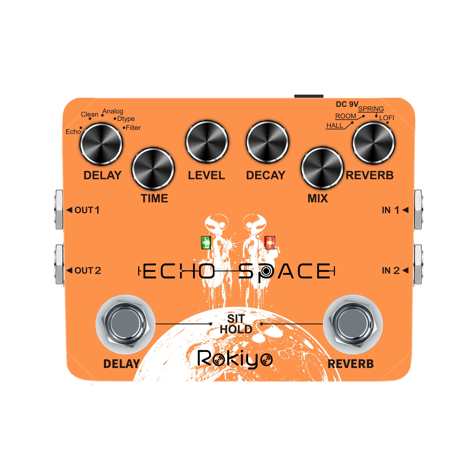 Rokiyo Stompbox Echo-Space Guitar Pedal Digital Delay & Plate Reverb 2 in 1 Multi‑Mode Synthesizer Effects For Guitar Bass - view 3