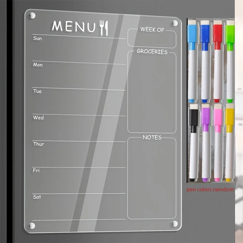 Acrylic Menu Board for Kitchen Weekly Meal Planner Magnetic Planning Board Clear Weekly Calendar for Fridge Refrigerator