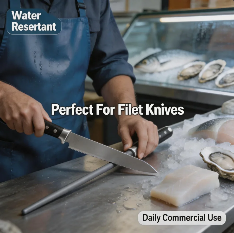 Commercial Kitchen Knife Sharpener - แท่งเหล็กไทเทเนียมขนาด 17 นิ้วเคลือบเพชร - ที่ลับมีดที่ดีที่สุดสำหรับใบมีดเหล็กคาร์บอนสูง อุปกรณ์ครัวเชิงพาณิชย์