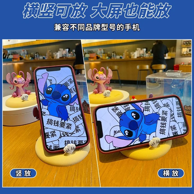 Disney Stitch Angel Phone holder Couple Style Kawaii Ornament Cartoon Desktop Phone holder Decoration Children's Gift