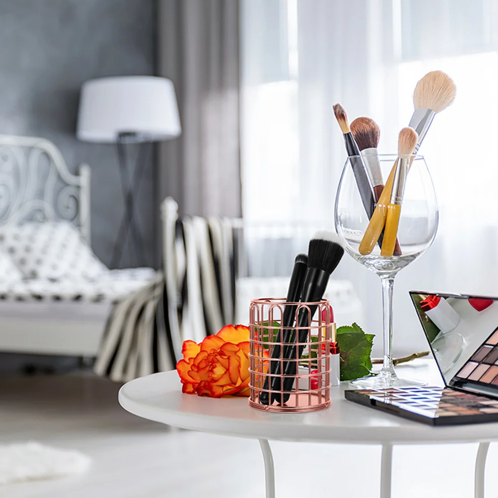 

2Pcs Wire Metal Desk Organizers Pen Cup Holder Pencil Holder Round Cylindrical Container for Stationery Makeup