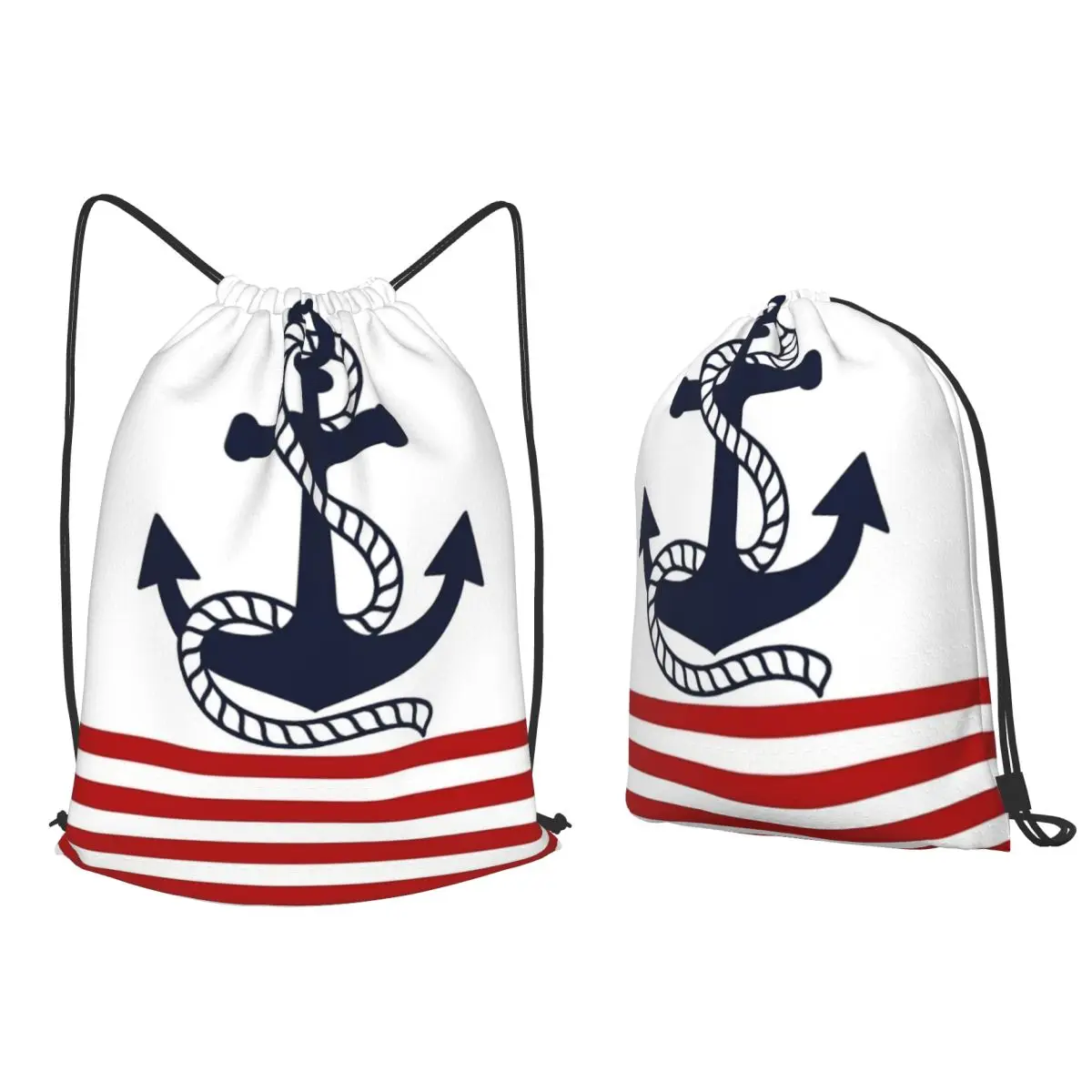 Nautical Red And White Stripes With A Navy Blue Anchor Backpacks Multi-function Drawstring BundleBook Bags forMan Woman Students