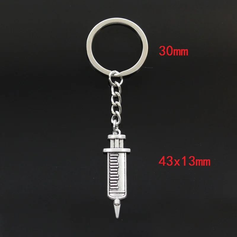 Fashion Keychain 43x13mm Doctor Syringe Silver Color Pendants DIY Men Jewelry Car Key Chain Ring Holder Souvenir For Gift