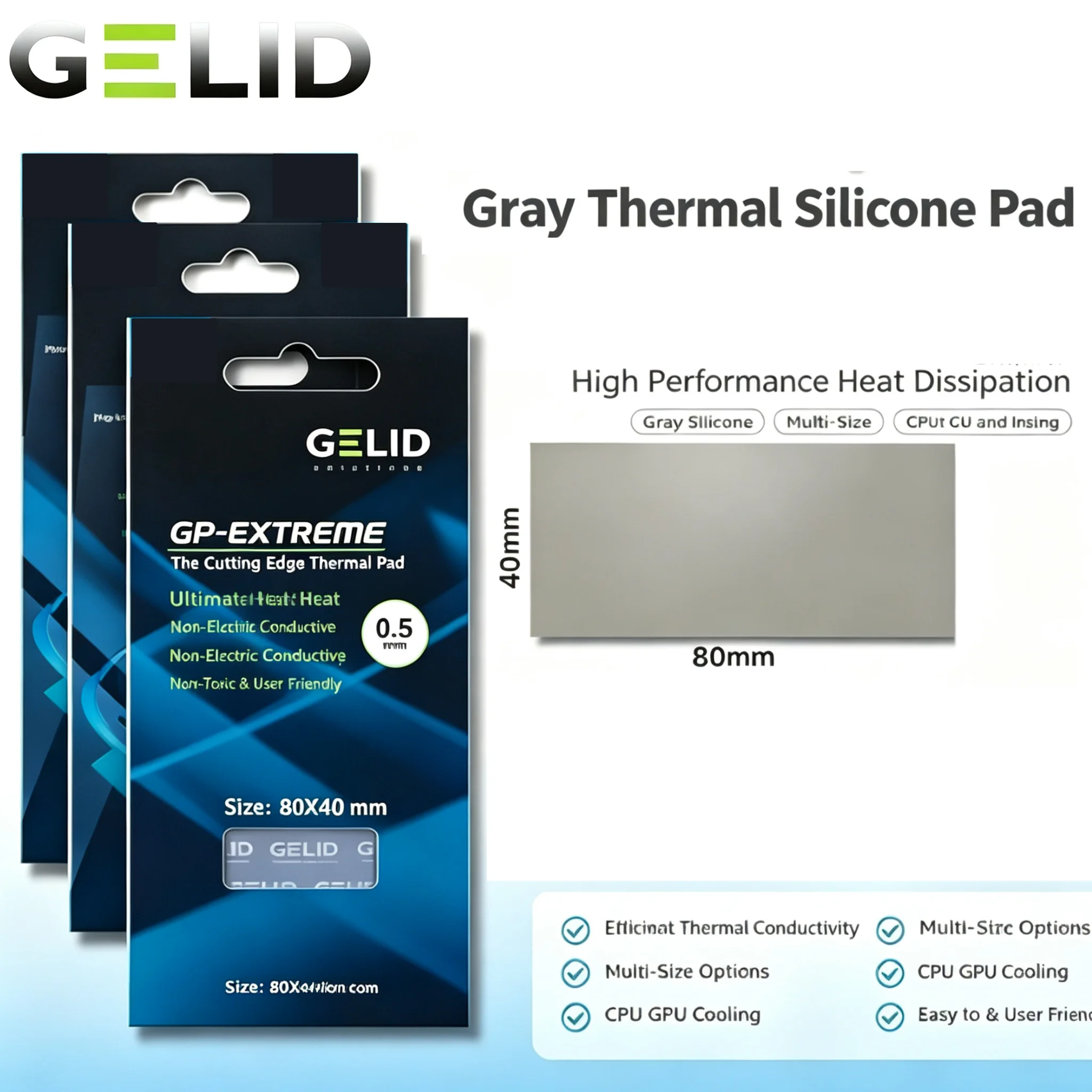 GELID GP Extreme 12W/mk Thermal Pad Silicone Mat For North/South Bridge 3090 4090 Graphics Card 80x40mm  1.0/1.5/2.0/3.0mm
