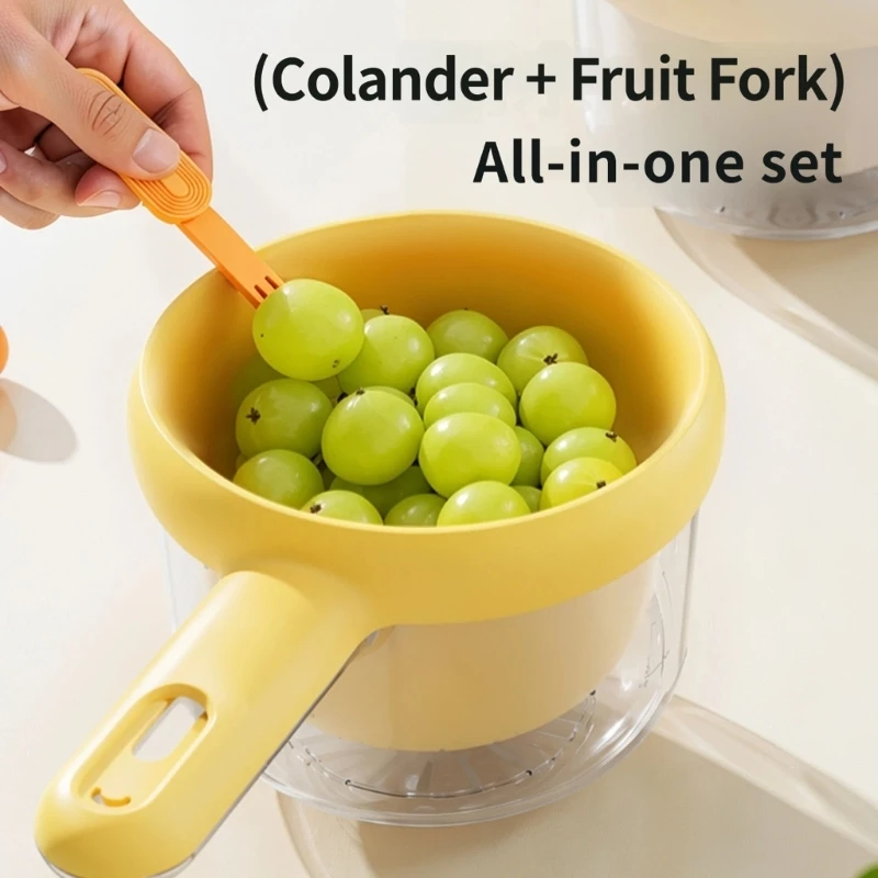 Produce Bowl with Measurement Marks and Handle Double Layer Drain Basket for Sink Washing and Vegetable Draining Use A2BB