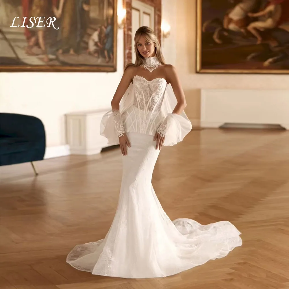 Liser Unique Lace Wedding Dress with Jacket Glitter Beaded Floor-length Bridal Gown Customized Charming Dreamy Dresses For Bride