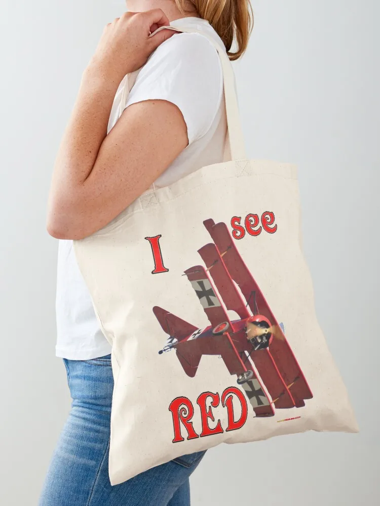 

I See Red- Fokker Triplane Red Baron Design Tote Bag Portable shopping bag canvas tote Big bag sacs de shopping