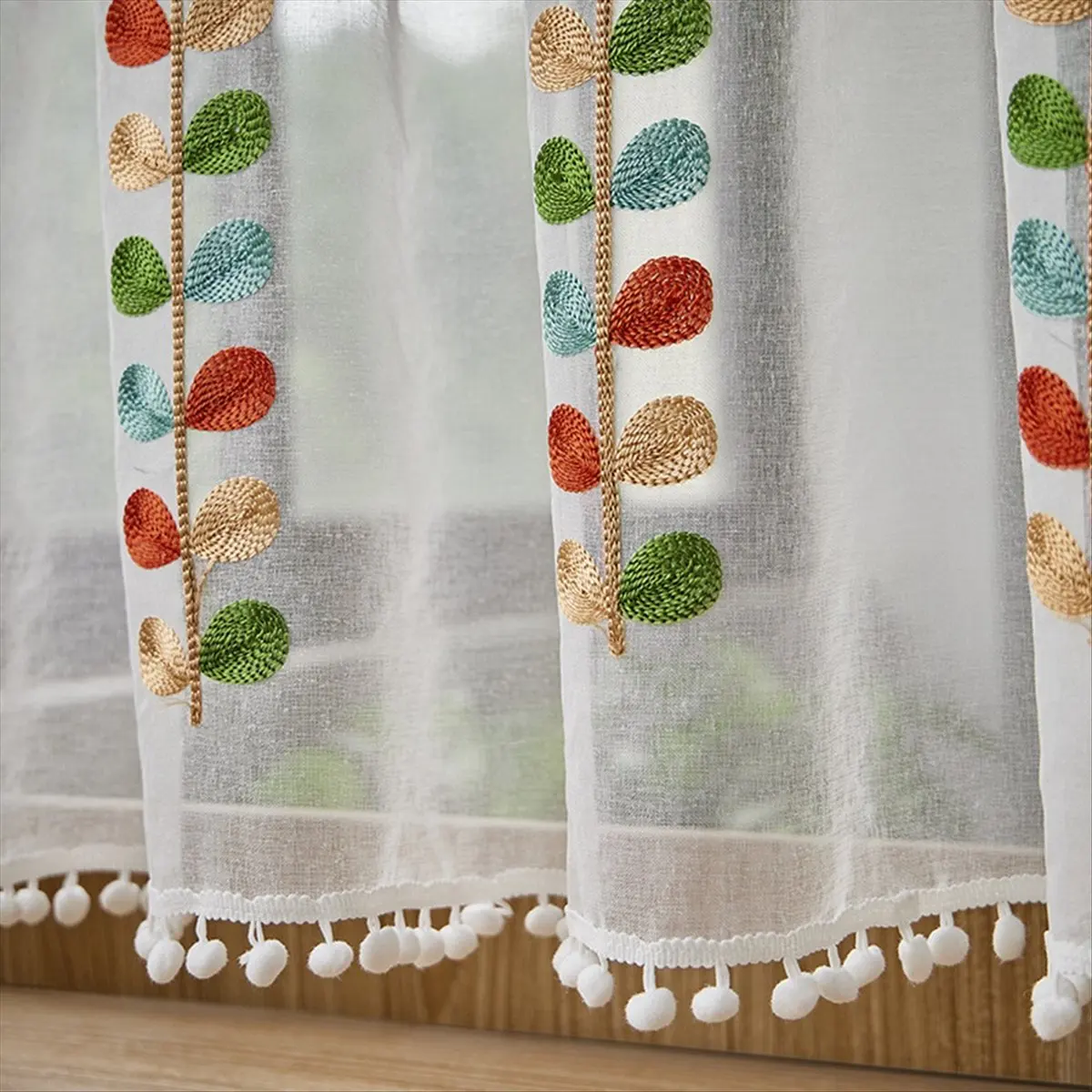 Embroidered Semi-Transparent Curtains Kitchen Tiered Half Window Sheer Curtain Rod Pocket Tulle Curtains for Kitchen B &LICG