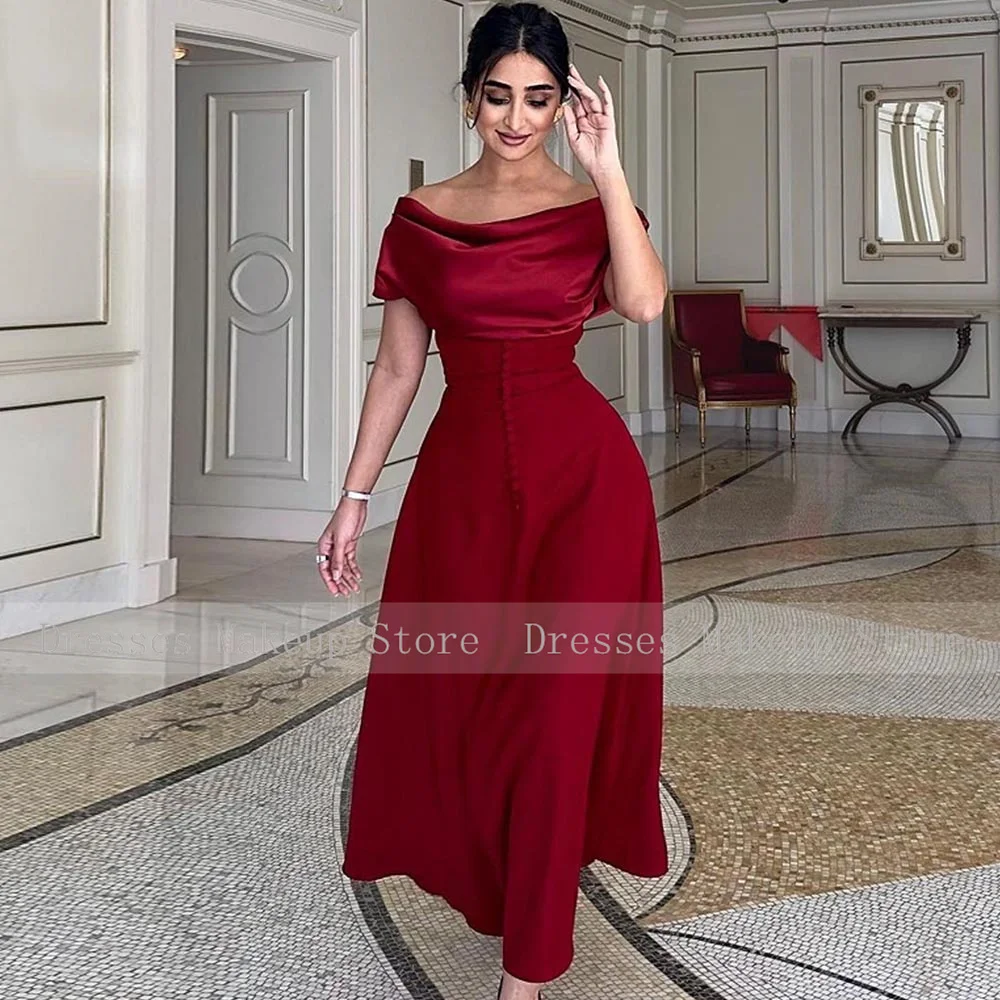 Special Occasion Dresses Burgundy Off the Shoulder A Line Midi Evening Gowns for Women 2024 Ankle Length Formal Party Dress