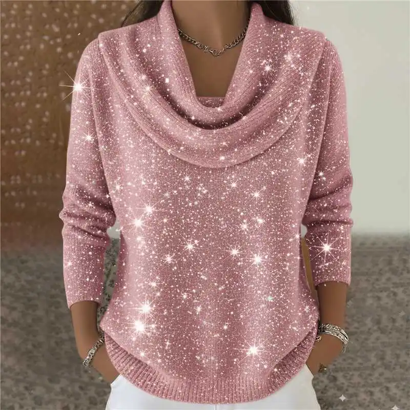

Shiny Sequin Solid Color Knitted Sweater Women Casual Elegant O Neck Long Sleeve Pullover Sweaters Female 2025 Autumn Winter New
