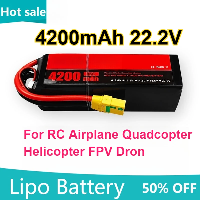 

Высококачественная батарея для аэромоделювання 4200 мАч 22,2 В 35C для радиоуправляемого самолета, квадрокоптера, вертолета, FPV, батареи для дрона