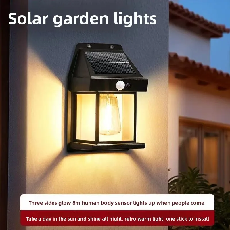 

Vintage Solar Lantern - Heavy-Duty IP65 Waterproof Housing + Smart Motion Sensor - Energy-Saving Warm Light for Yard & Porch