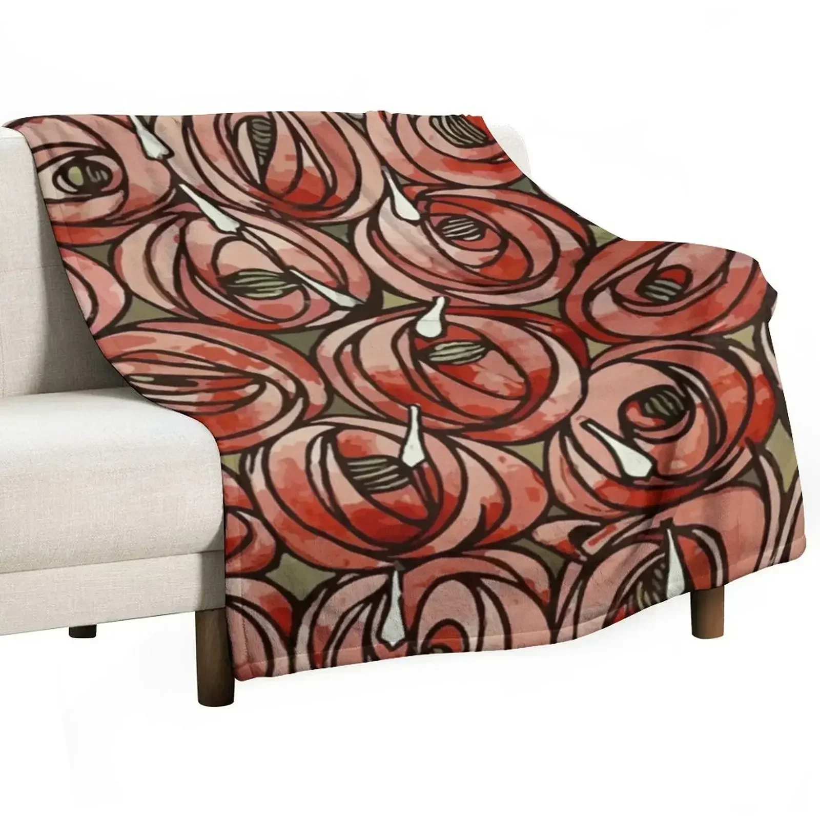 Charles Rennie Mackintosh Roses and teardrops, red,Mackintosh rose Throw Blanket Weighted Cute Plaid Blankets