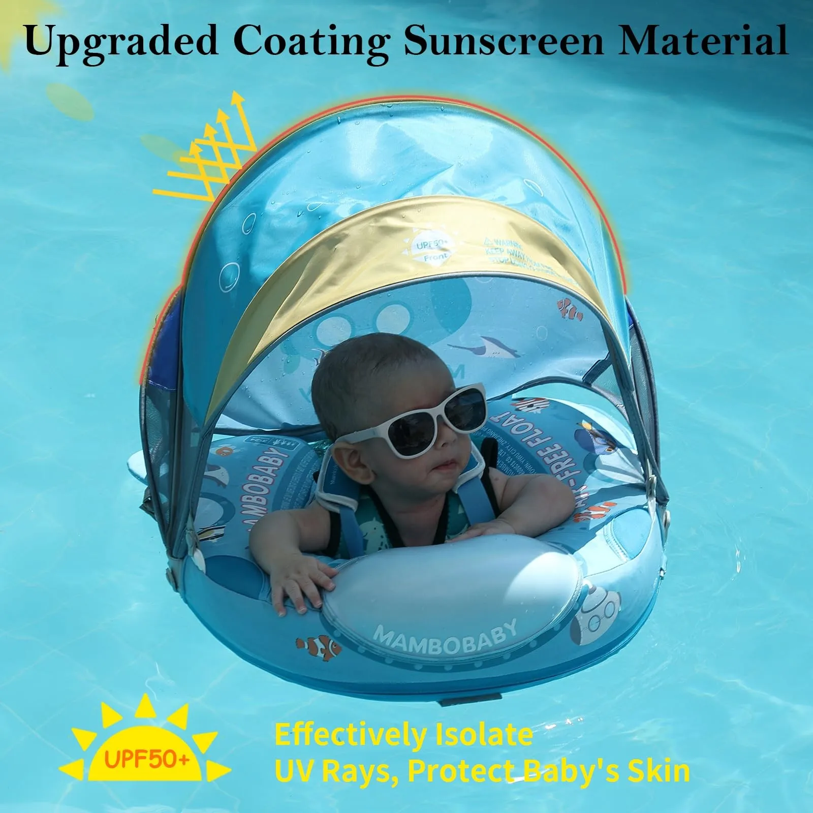 Mambobaby Float Safe Solid Core Safe Harness Technology ST:  Sea 3-24 Month B503-95-W-Z Air-Free Chest Float with Sunshade Canopy  Baby Swim Ring Toddler Pool Float Infant Water Ring Infant Swimming Float 1Years Boy Girl