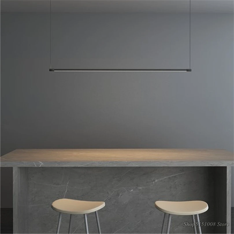 2026 Modern Led Linear Pendant Lamp Dimmable Black Kitchen Table Dining Room Chandelier Lighting Designer Lighting Luster Fix