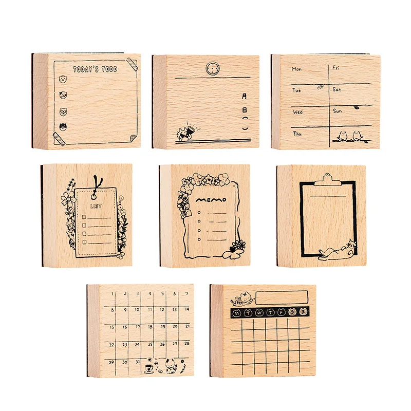 ختم تقويم خشبي قديم خفيف، تقويم أسبوعي شهري على شكل قطة سوبرمان، ختم طباعة مواد ديكور ذاتية الصنع، ختم متنوع