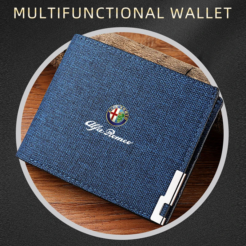 Car Men Short Wallet Credit Card Holder Coin Holder Folding Wallet For Alfa Romeo Giulietta GT 159 147 156 Mito Brera Giulia F1