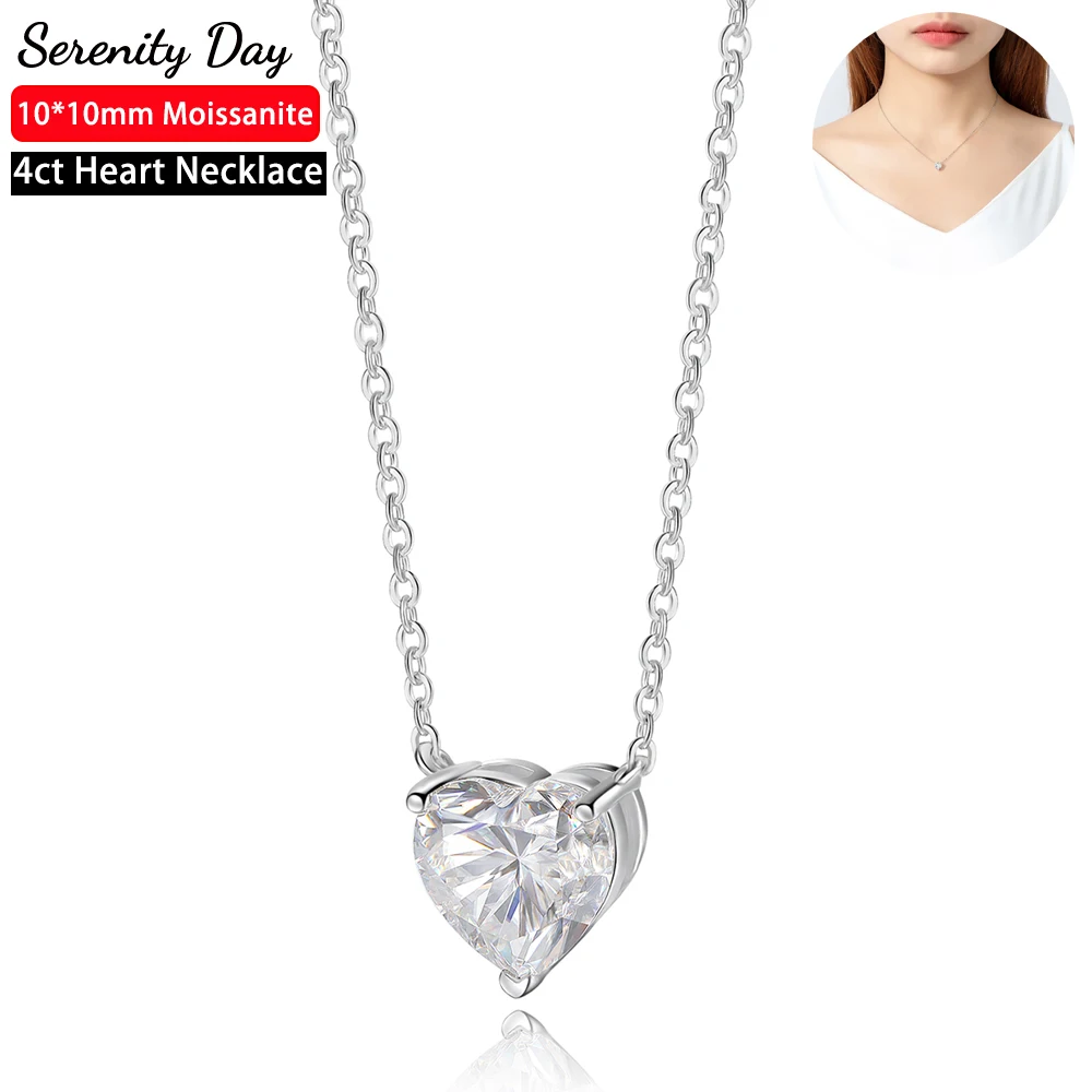 serenity day heart cutting moissanite colar de pingente para mulheres s925 banhado a prata pt950 joias finas presente cor d 10x10 mm 4ct 01