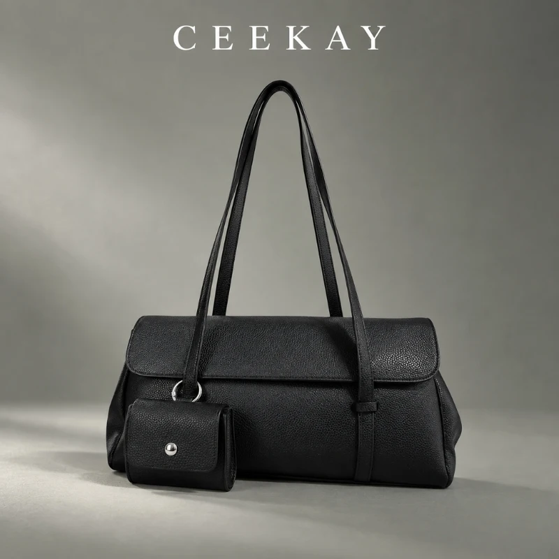 CEEKAY FASHION Bolso de cuero de forma alargada con asa superior y solapa frontal, versátil para el día a día, ideal para ir al trabajo, de uso casual, con gran capacidad, para mujer.