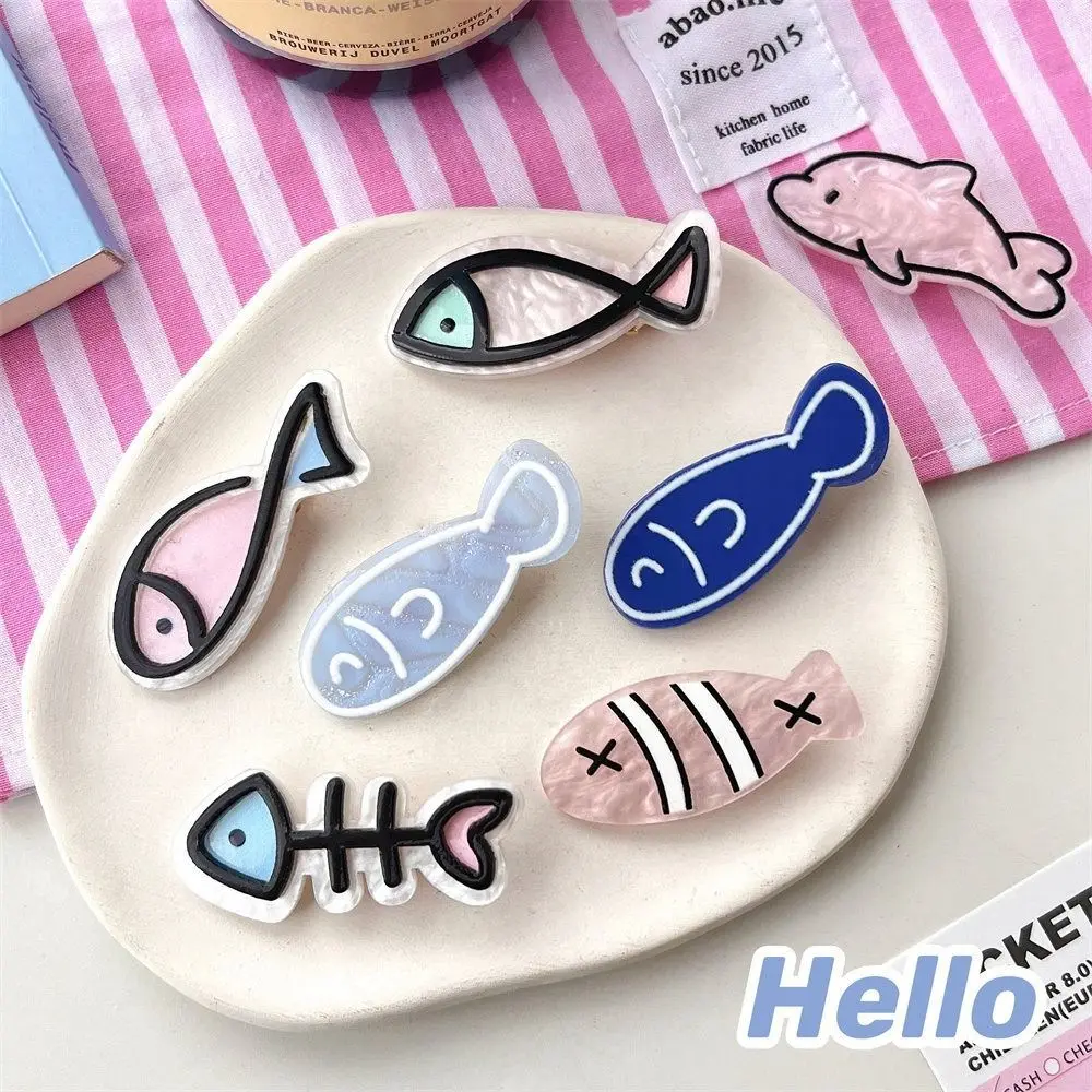 

Cute Y2k Fish Bone Hairpin Cartoon Acrylic Animal Hair Clip Geometry Ponytail Holder Dolphin Barrettes Girls