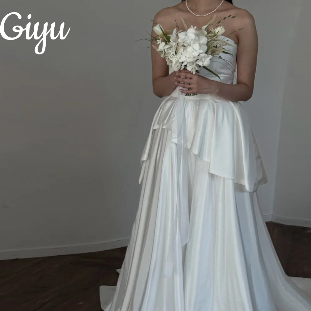 

Giyu New Elegant Strapless Wedding Dresses Soft Stain Sleeveless 웨딩드레스 Bridal Gowns Tiered Korea Photoshoot Customized 2025