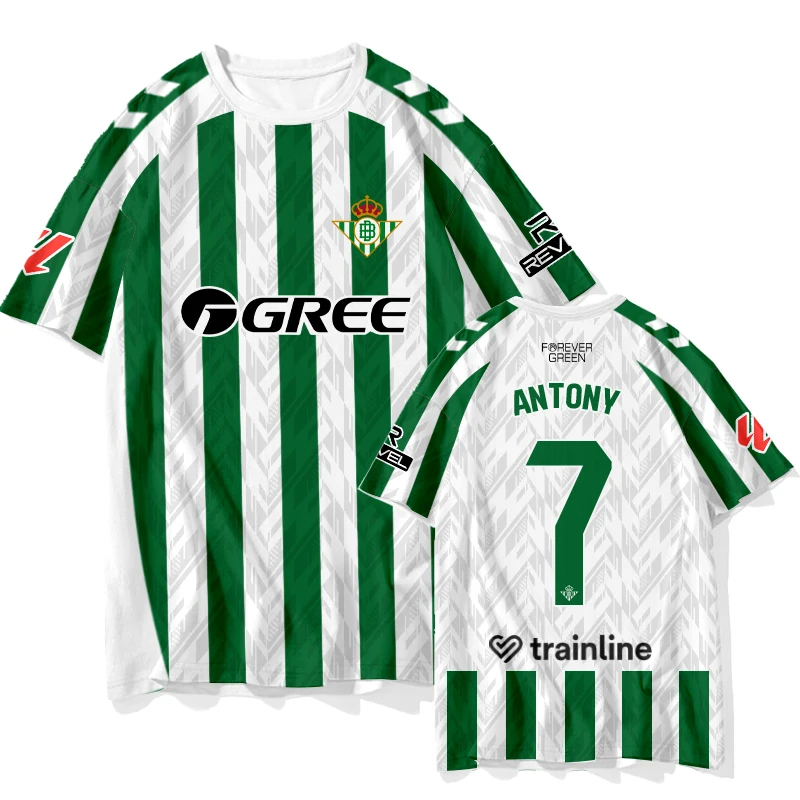 

24-25 Royal Betis Джерси Энтони Football Player Edition Футболка с 3D принтом Летние мужские и женские спортивные футболки с короткими рукавами Топы