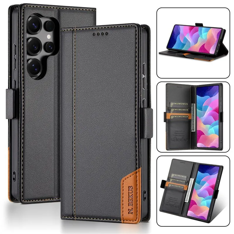 Applicable to Samsung S26Ultra mobile phone case. Anti-theft cover for  solid color stitched flip cover business protection case