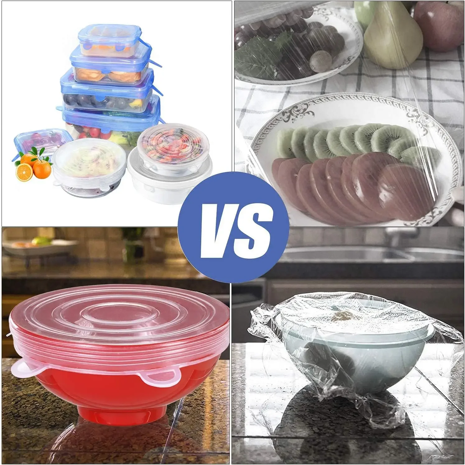 12pcs Silicone Stretch Lids Round Rectangle Magic Lids Reusable Food Covers for Bowls Cups Cans Shapes of Container Dishwasher